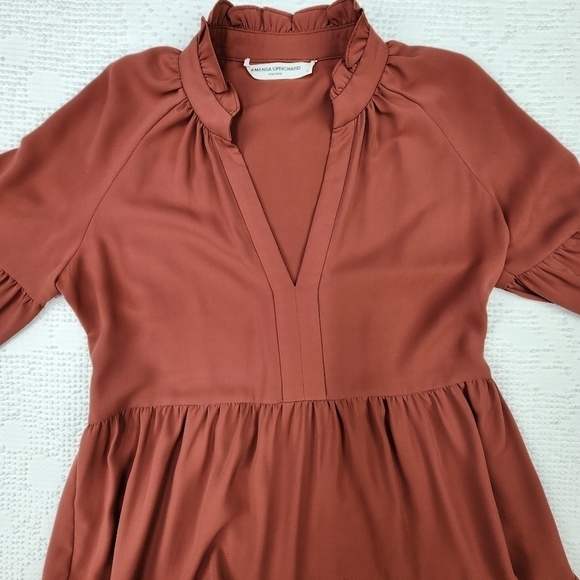 Amanda Uprichard Maroon Alexis Bell Sleeve Mini Dress Size Extra Small - Picture 3 of 8